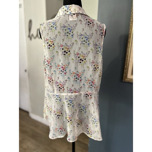 Cabi Cream Multicolor Floral Collared Sheer Sleeveless Top Tank Size Medium - Picture 2 of 7